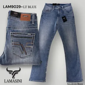 Lamasini Men's Light Blue Modern Boot Denim Jeans LAM-9029